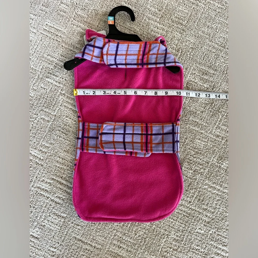 NWT -‎ YOULY - Fleece Plaid Pet Coat - M/L - Purple/Pink/Orange